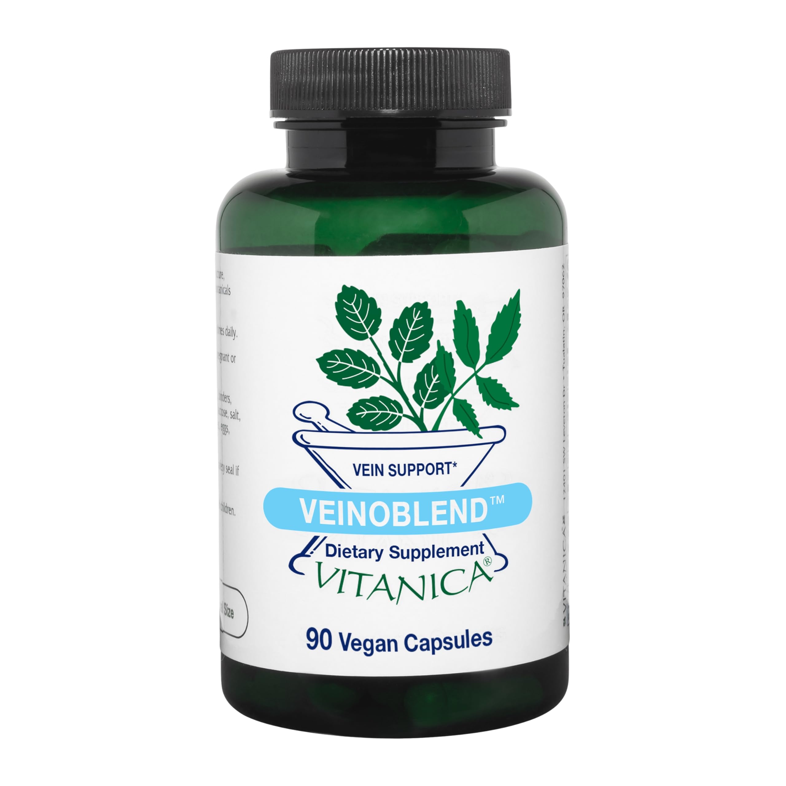 Vitanica VeinoBlend bottle front showing vegan vein support.