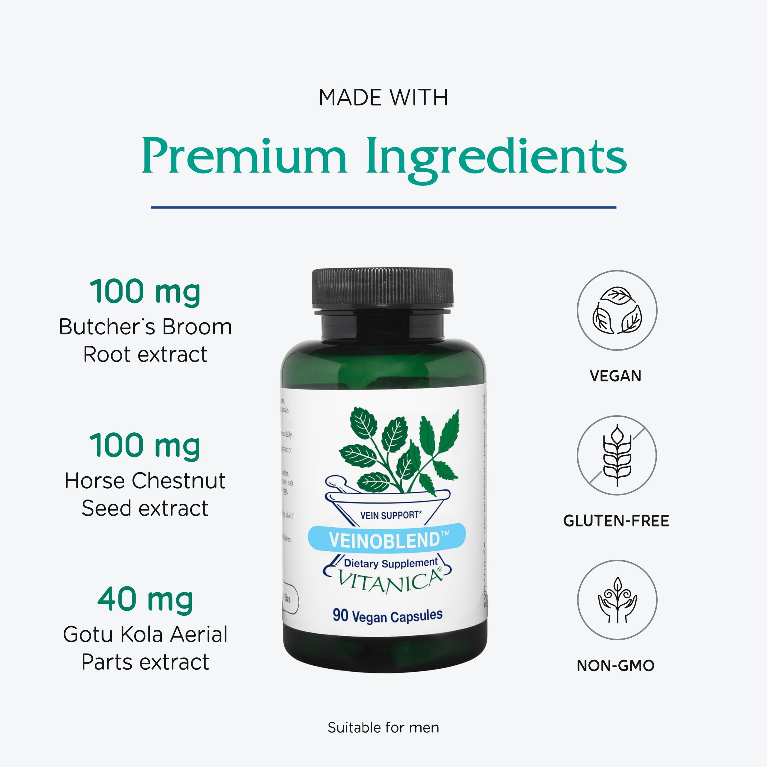 Vitanica VeinoBlend natural herbs blend used in formula.