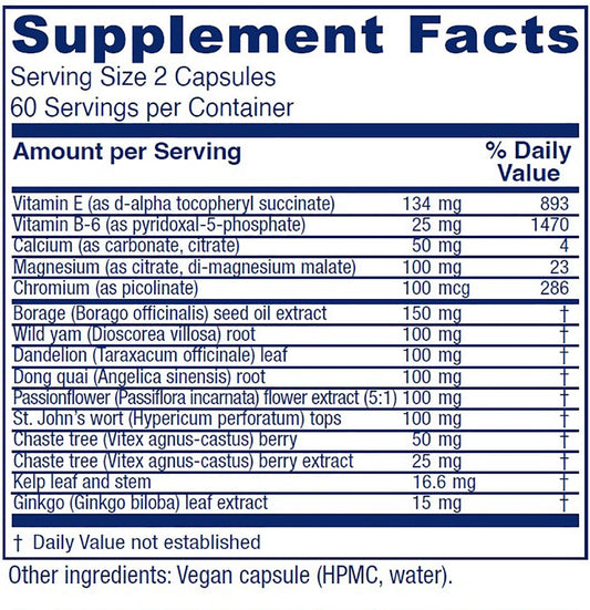 Vitanica Women's Phase I label closeup highlighting vegan ingredients.