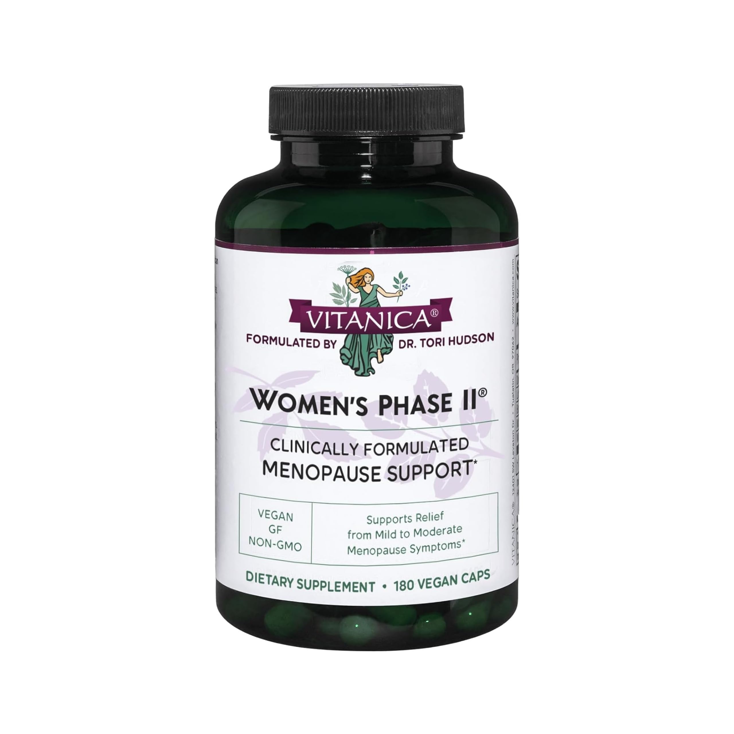 Vitanica Women's Phase II bottle showing vegan menopause support.