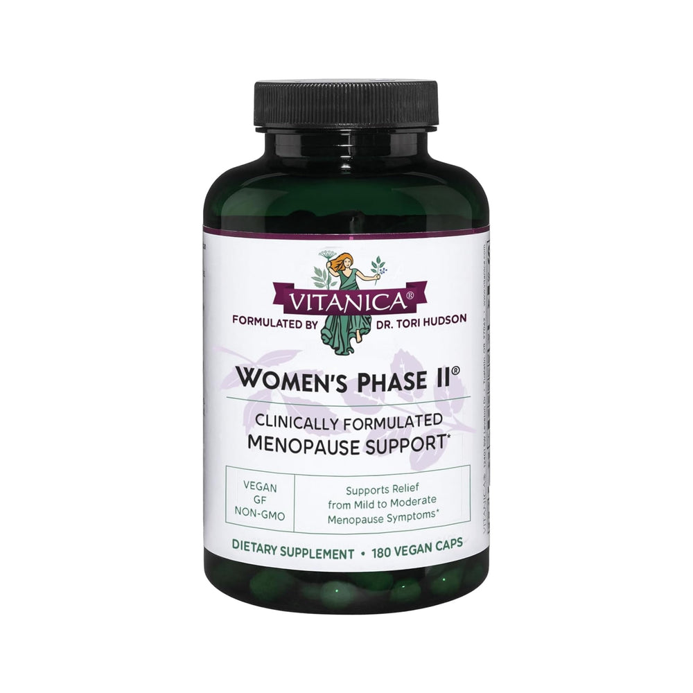 Vitanica Women's Phase II bottle showing vegan menopause support.