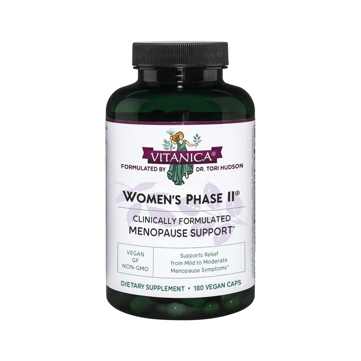 Vitanica Women's Phase II bottle showing vegan menopause support.