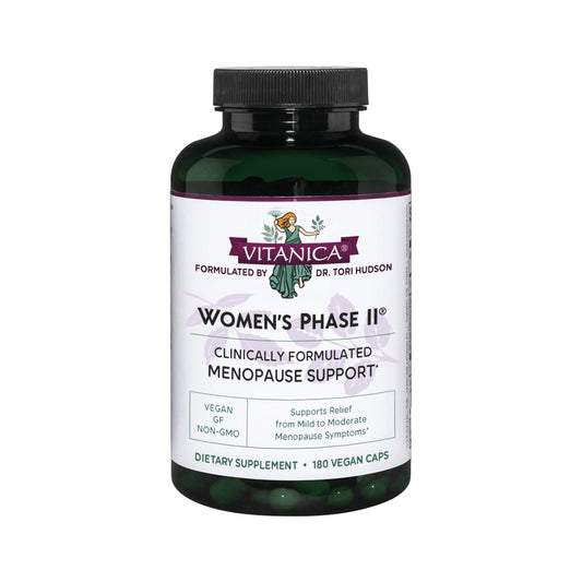 Vitanica Women's Phase II bottle showing vegan menopause support.