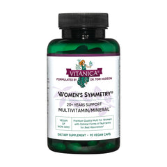 Vitanica Women's Symmetry bottle front showing a vegan multivitamin for daily nutrition