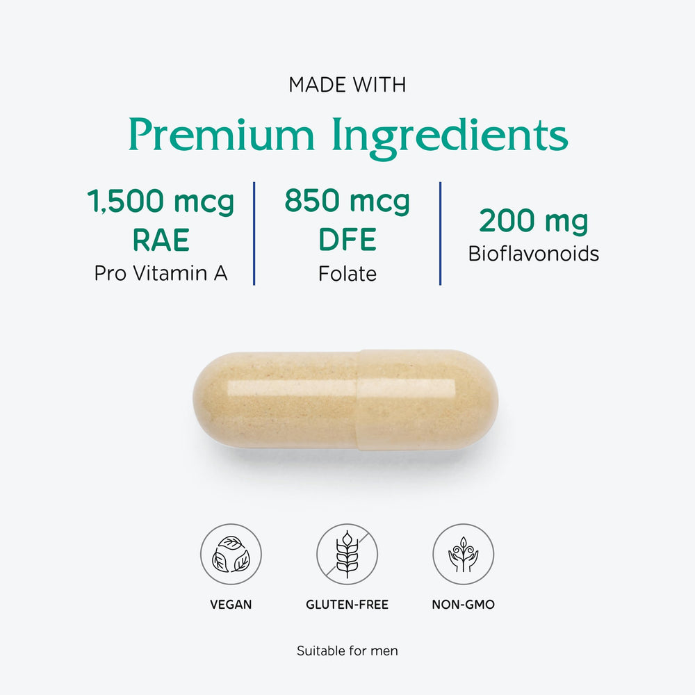 Vitanica Women's Symmetry ingredients panel shows premium vitamins and minerals tailored for women.