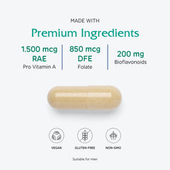 Vitanica Women's Symmetry ingredients panel shows premium vitamins and minerals tailored for women.
