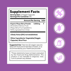 Vitapia Maqui Berry capsules in hand imply easy on-the-go use.