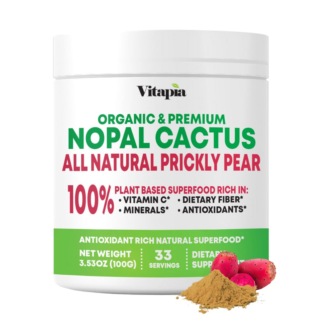 Vitapia Nopal Cactus Powder jar highlighting organic formula for daily wellness.
