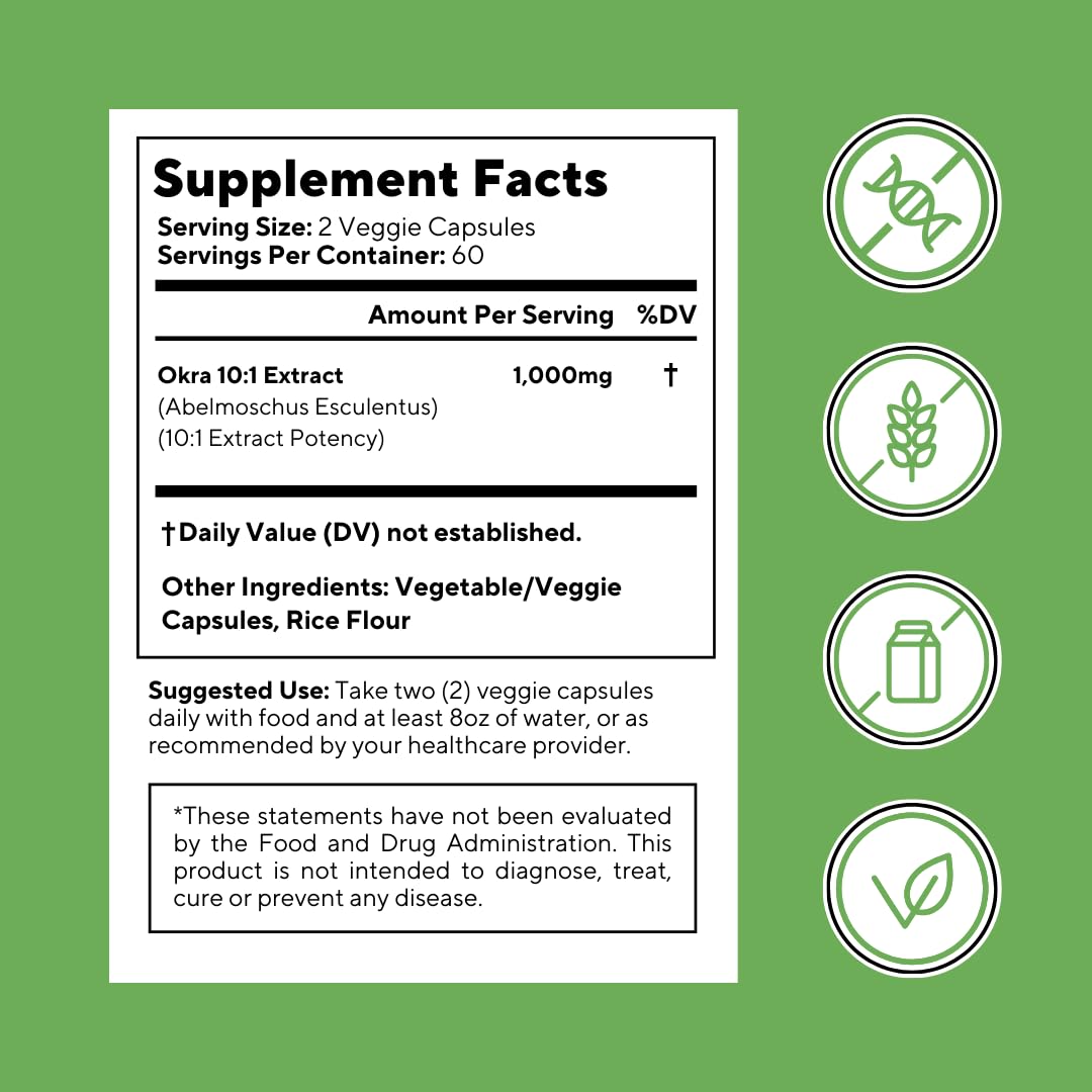 Nutrition facts panel for Vitapia Okra Extract supplement