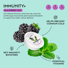 Vitapod Immunity+ Blackberry Mint glass with water for daily wellness sip