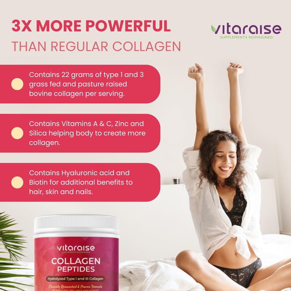 Vitaraise collagen powder dissolves in water for tasteless hydration