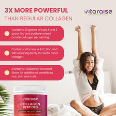 Vitaraise collagen powder dissolves in water for tasteless hydration
