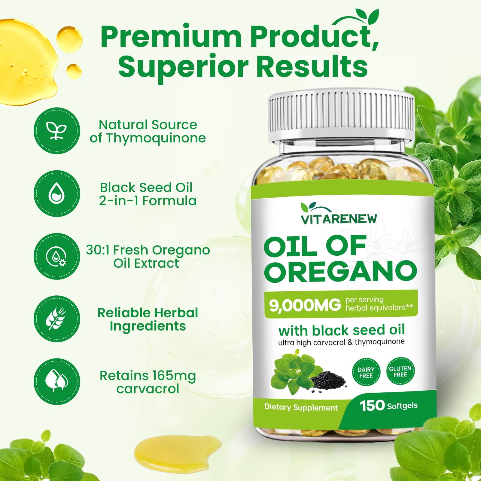 Close-up of VITARENEW oregano oil softgel.