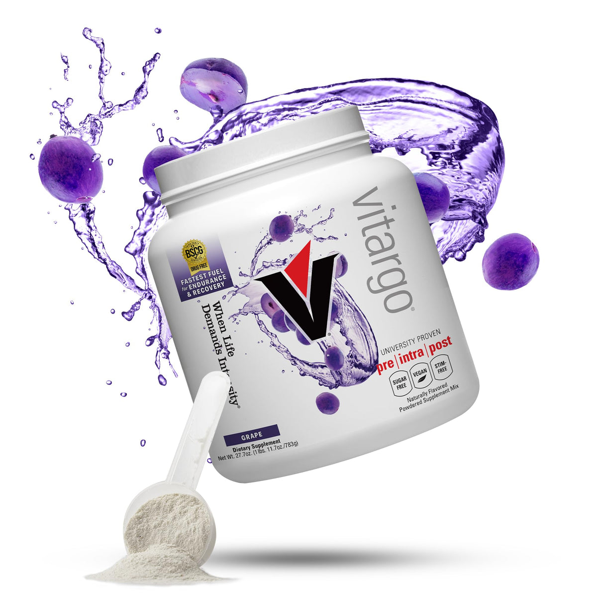 Vitargo grape powder tub with scoop for quick endurance fueling