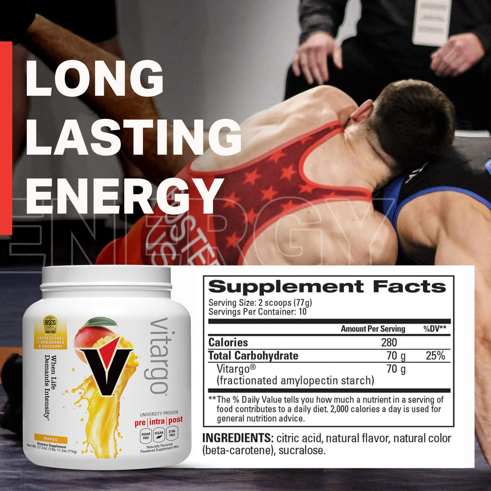 Vitargo label shows vegan and gluten-free certifications.