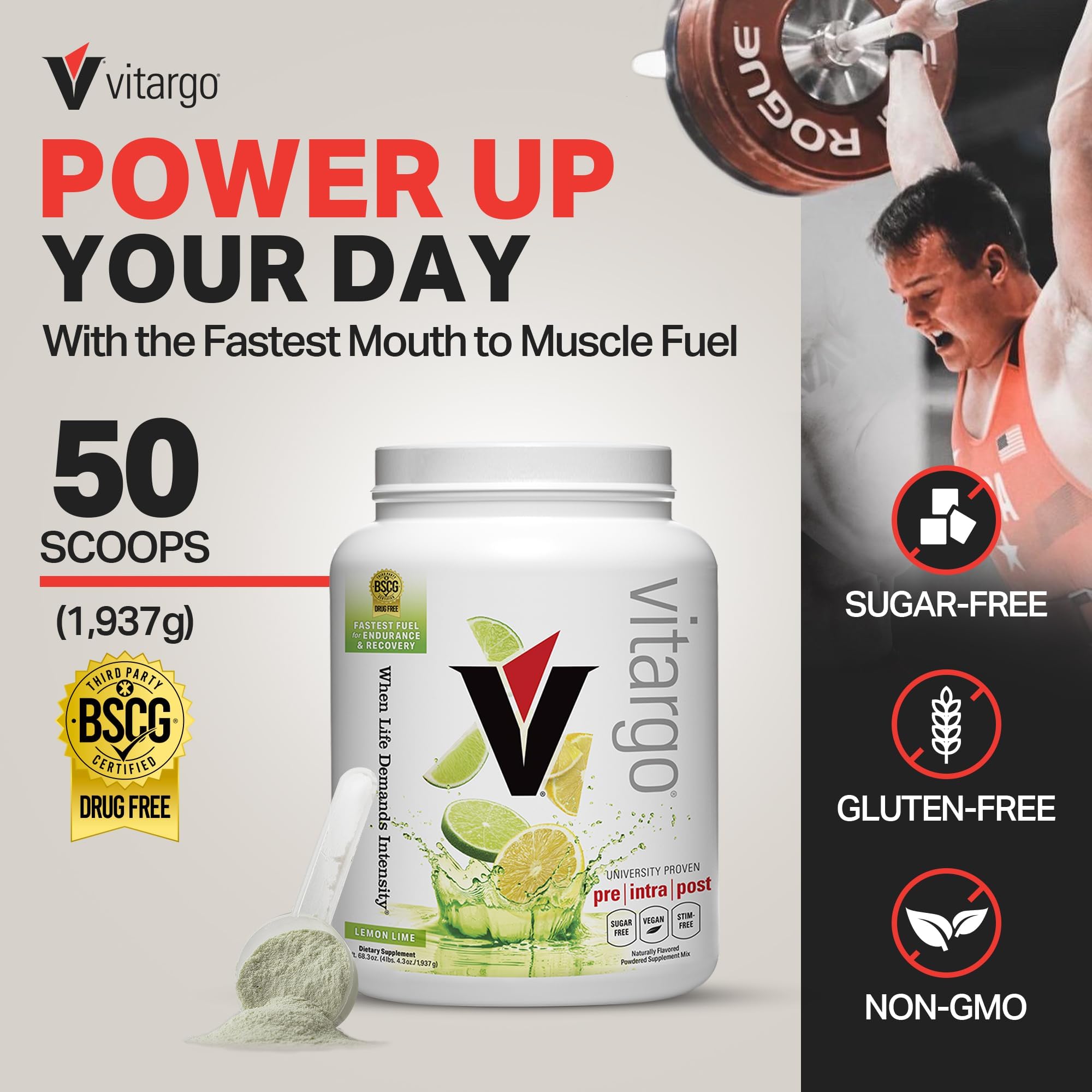Pouring Vitargo lemon lime powder into a shaker for a workout.