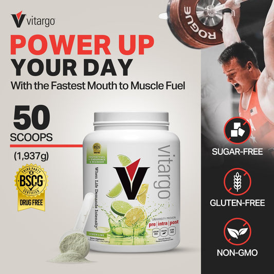 Pouring Vitargo lemon lime powder into a shaker for a workout.