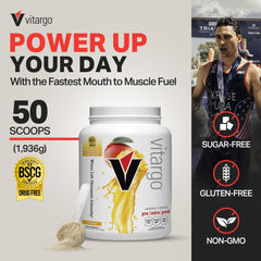 Vitargo Mango powder scoop for convenient pre-workout energy without bloating.