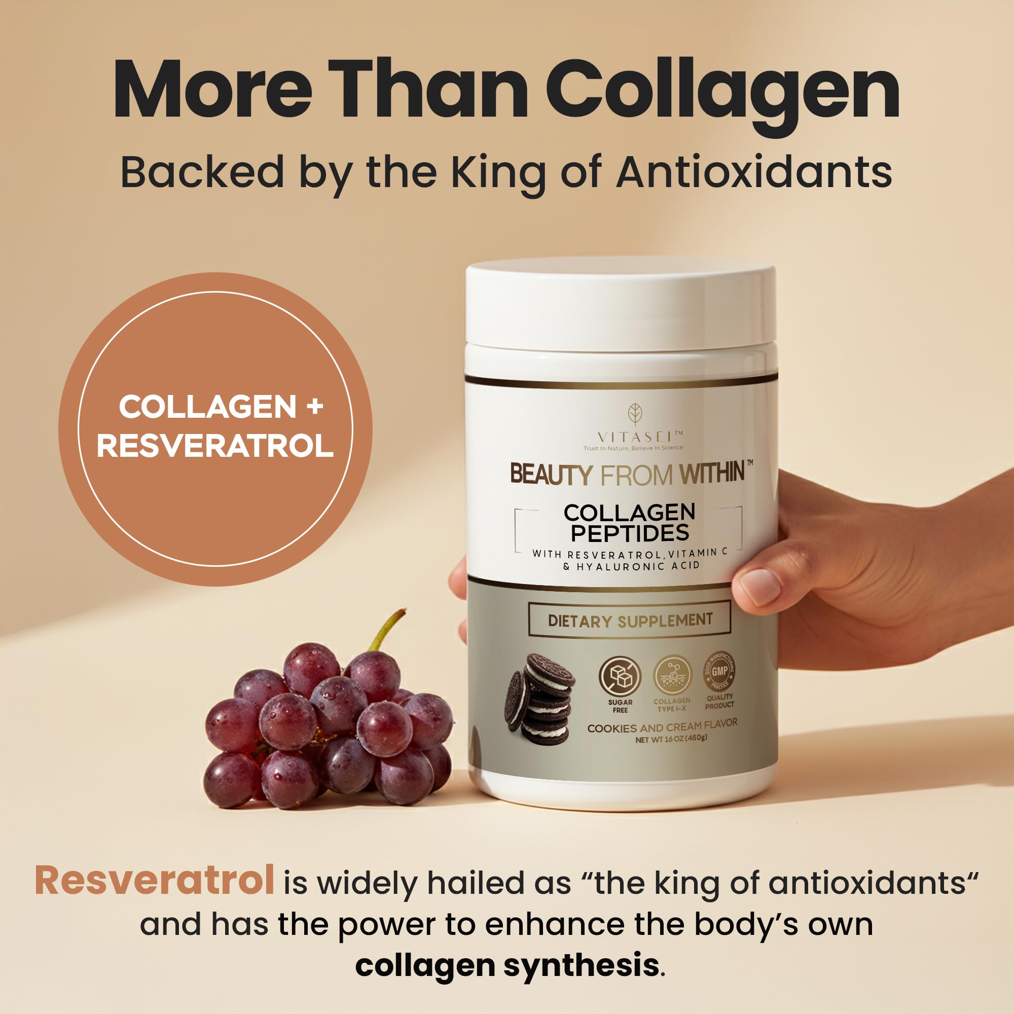 Vitasei collagen peptides scoop ready to mix into beverages.