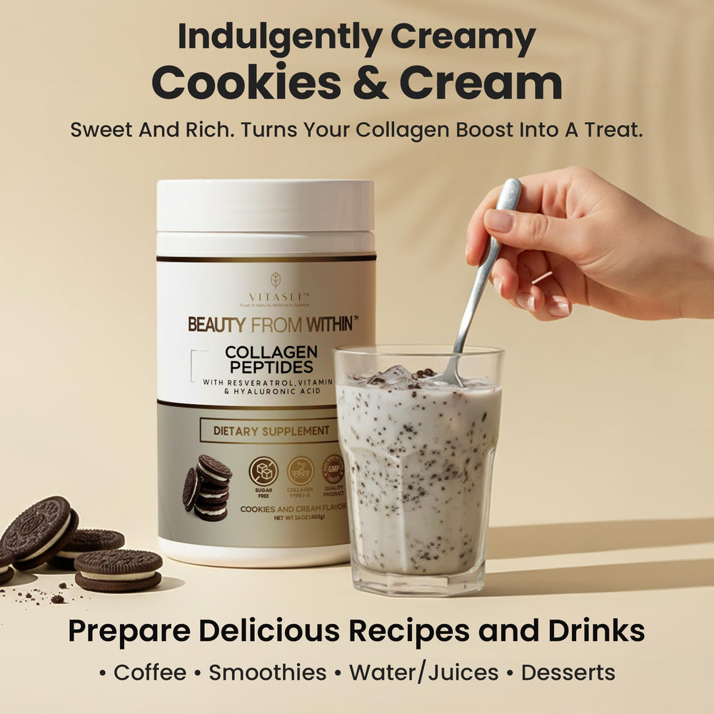 Vitasei cookies-cream glass with drink highlighting delicious flavor.