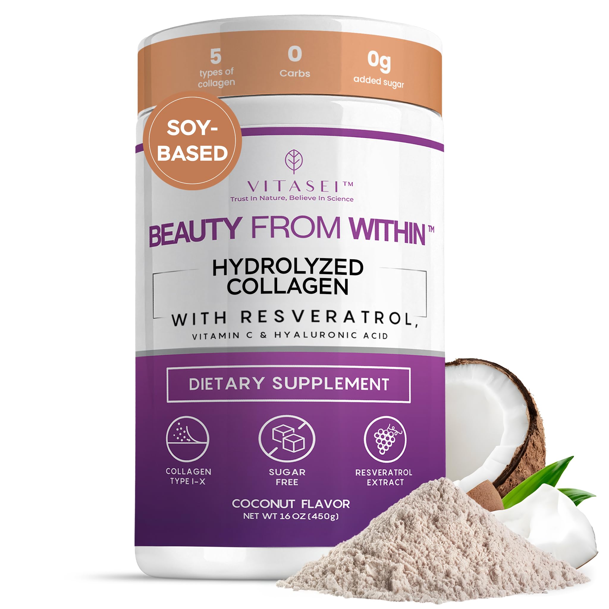 VITASEI hydrolyzed collagen powder coconut pour blends easily into drinks for daily beauty.