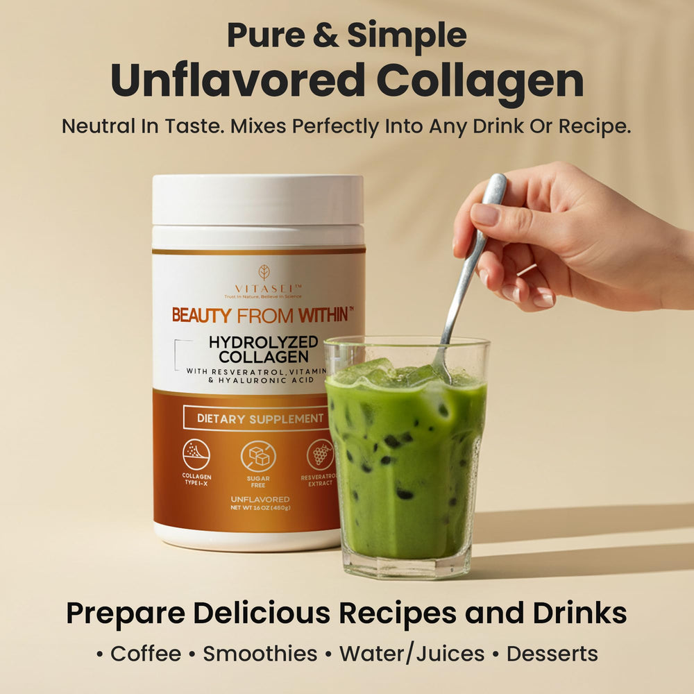VITASEI collagen powder dissolves into coffee for a daily boost