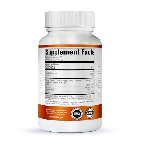 Close up of Salmoflex capsules emphasizing marine collagen benefits