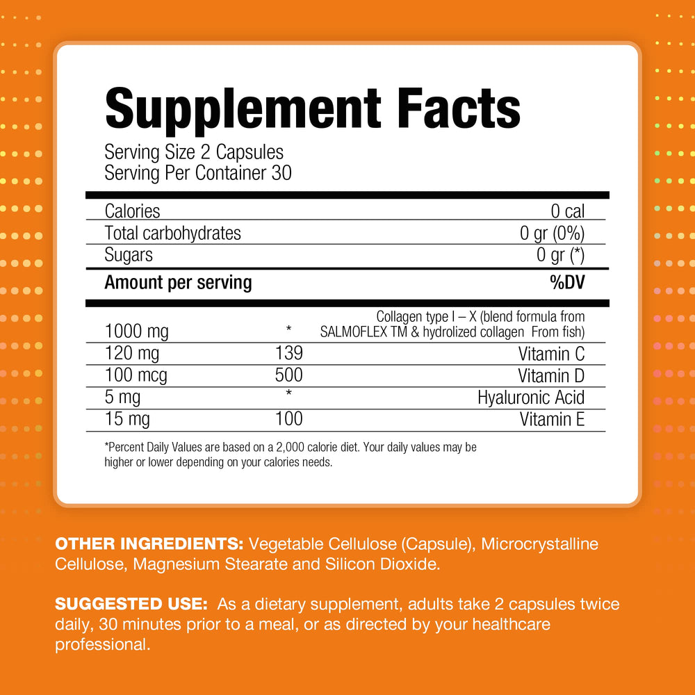 VITASEI Salmoflex label details highlighting ingredients and bottle size.