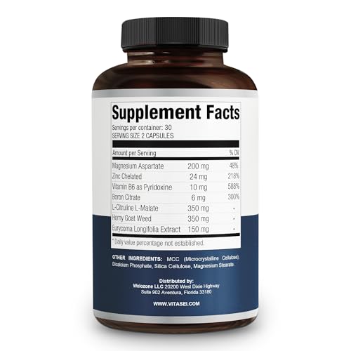 VITASEI Testronix capsules packaging shows 60-count bottle for everyday wellness.