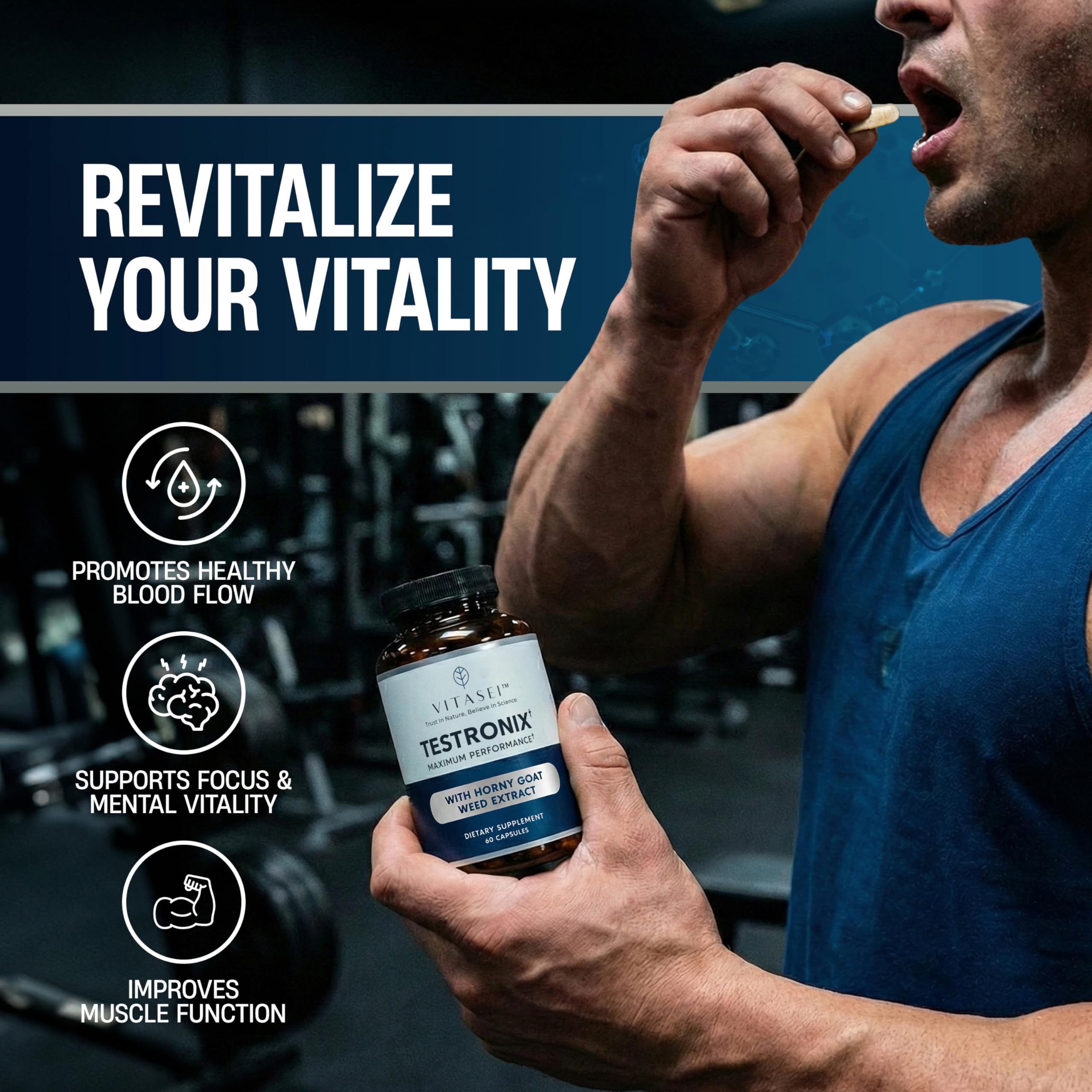 VITASEI Testronix label close-up with B6 and magnesium ingredients.
