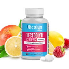 Vitassium FastChews bottle with chewable electrolytes for on-the-go support.