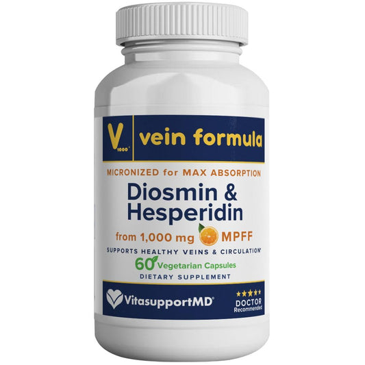 VITASUPPORTMD Vein Formula bottle pour shows easy daily intake for leg circulation support.