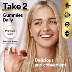 VitaUp Biotin Gummies GMP-certified facility badge close-up for quality.