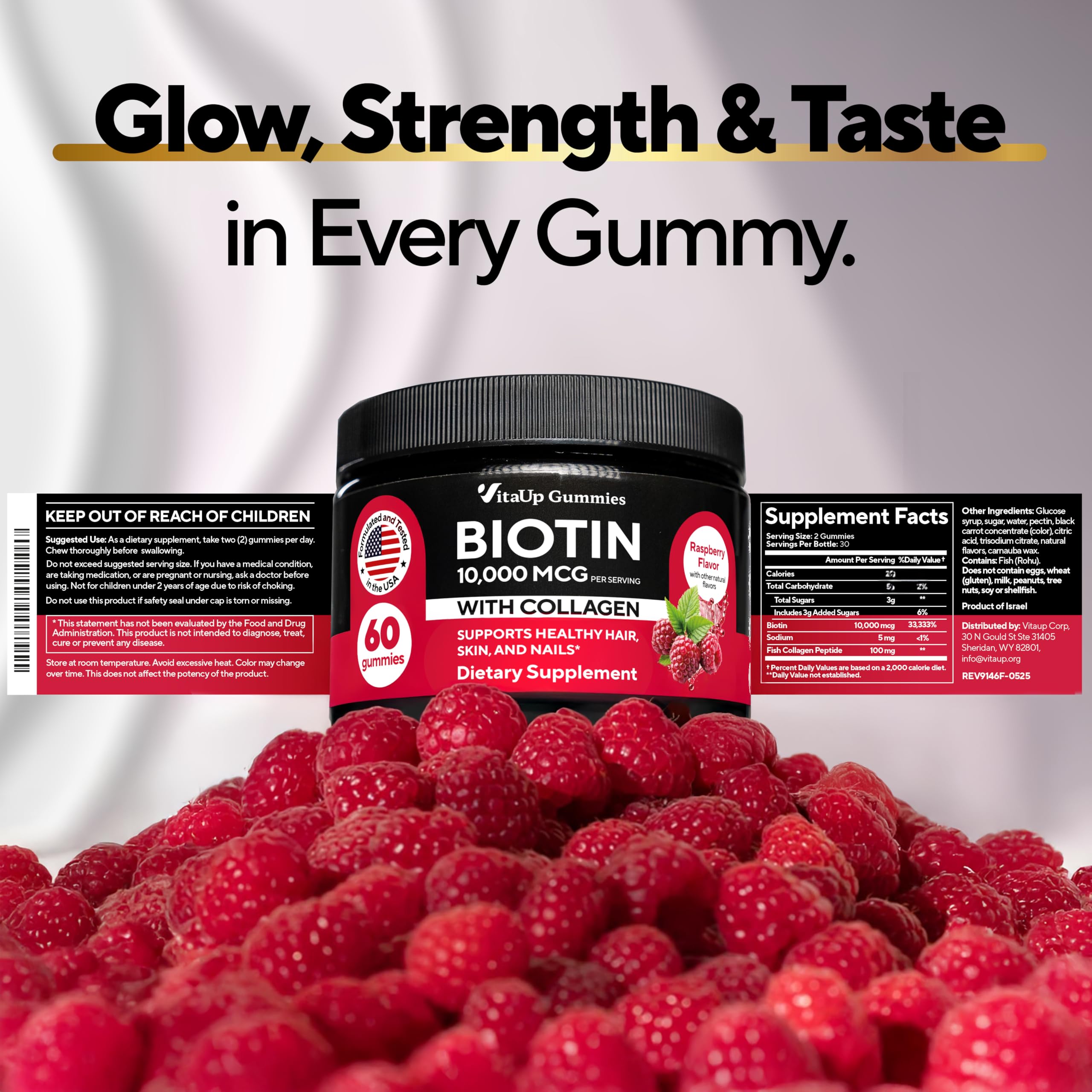 VitaUp Biotin Gummies on kitchen counter with healthy vibe.