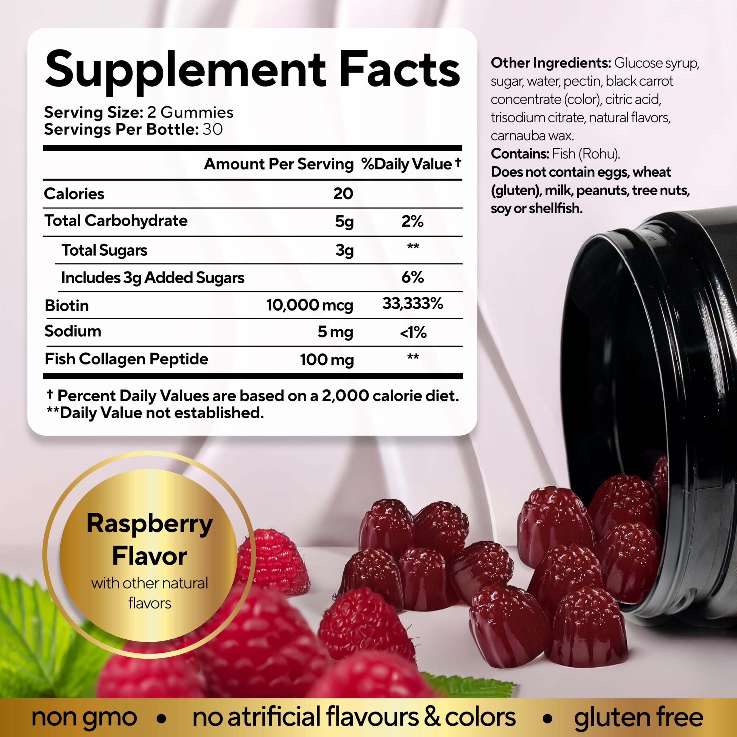 VitaUp Biotin Gummies raspberry flavor close-up, tasty daily beauty support.