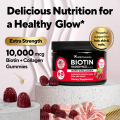VitaUp Biotin Gummies two-per-day serving illustration showing daily routine.