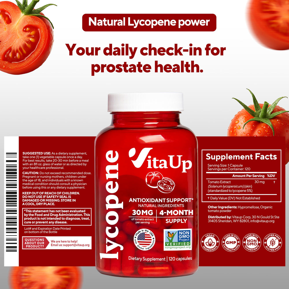 VitaUp Lycopene tomato extract ingredient list emphasizing natural sourcing