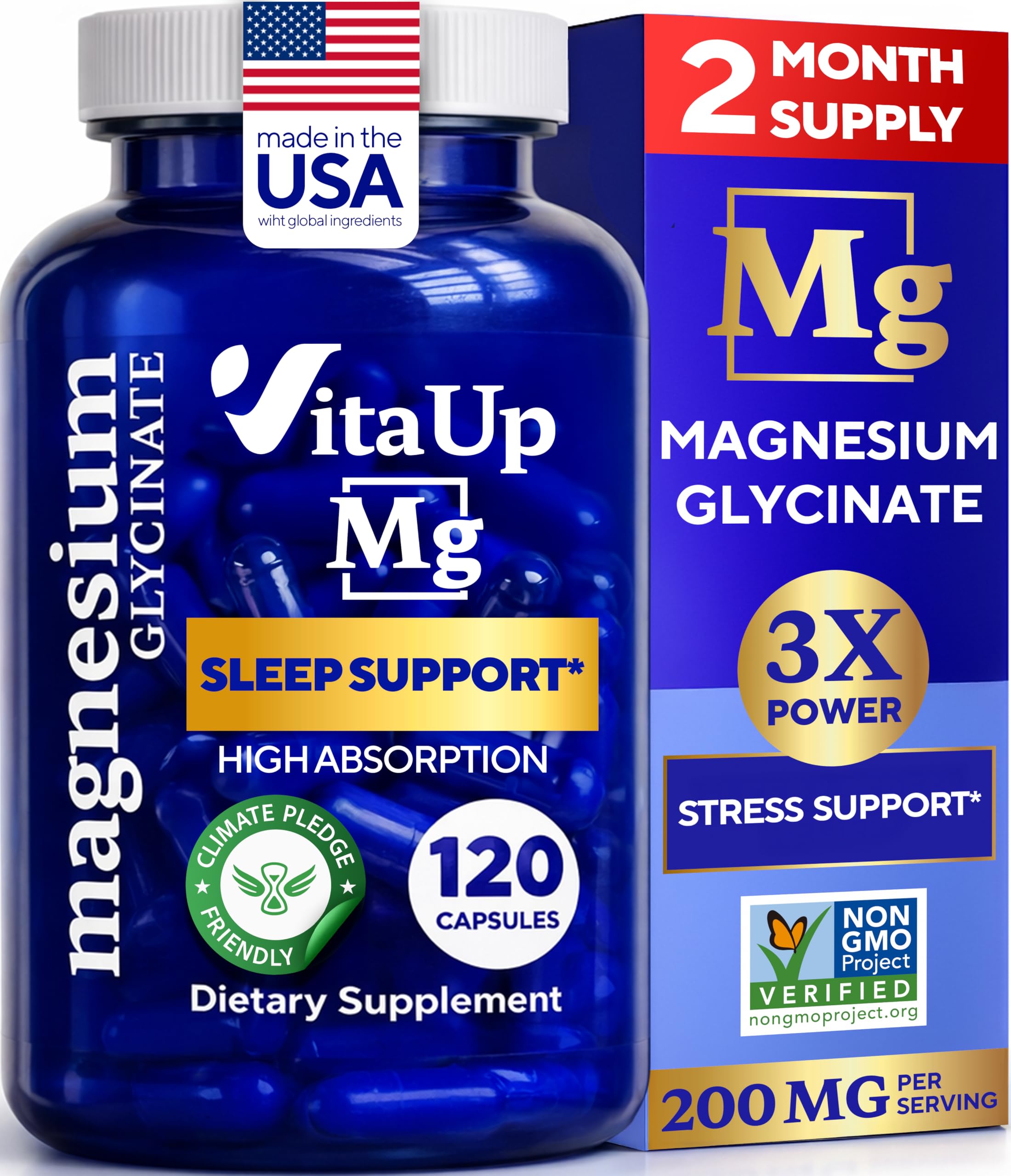 VitaUp Magnesium Glycinate bottle on a desk for evening relaxation