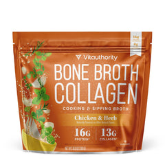 Vitauthority Bone Broth Collagen Chicken Noodle scoop highlights protein richness for quick nourishment