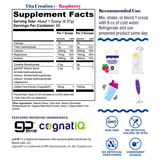 Vitauthority Creatine Monohydrate Raspberry powder ready to mix for daily performance