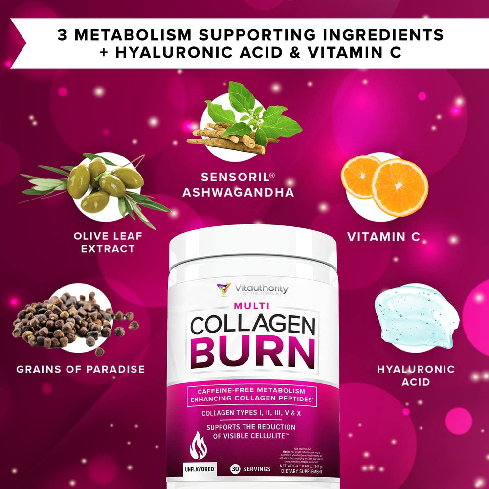 Label closeup of Vitauthority hyaluronic acid and collagen ingredients