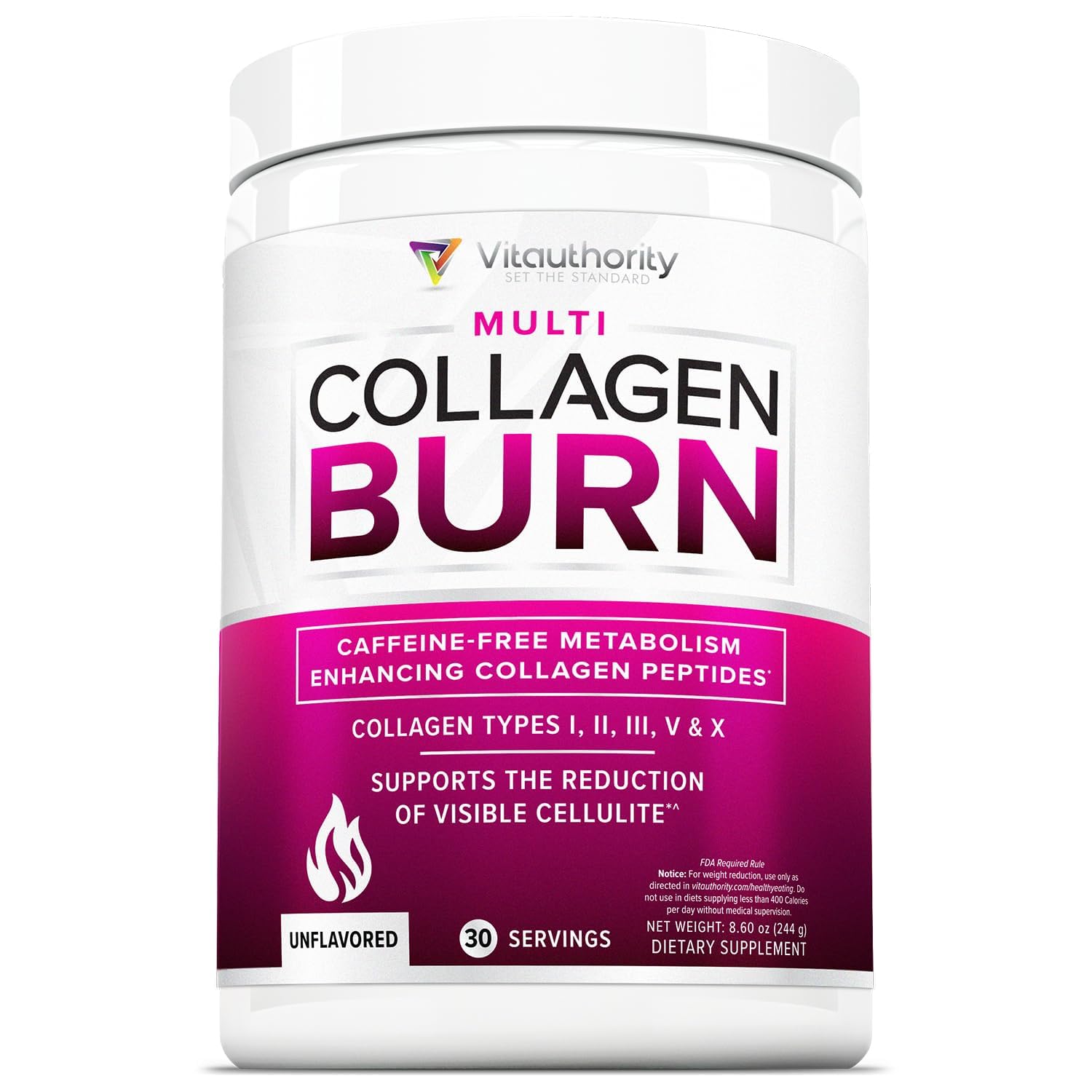 Vitauthority hydrolyzed collagen bottle showing unflavored powder for daily support