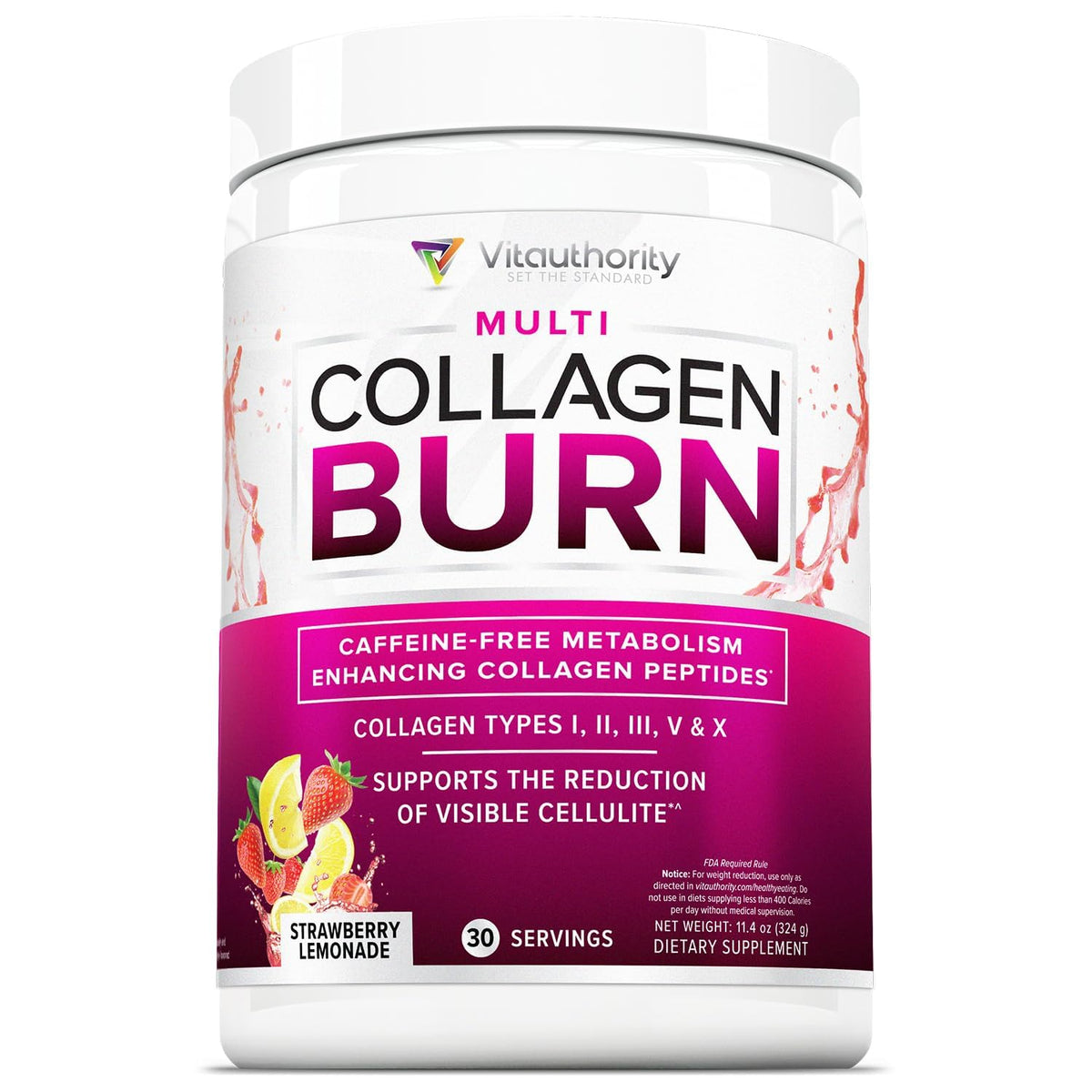 Vitauthority Multi Collagen Burn bottle pour suggesting convenient metabolism support