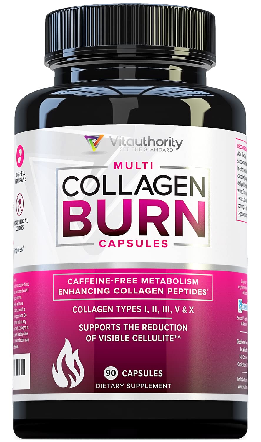 Vitauthority Multi Collagen Burn bottle highlights five collagen types for skin and joints.