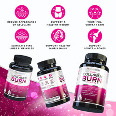 Vitauthority Multi Collagen Burn label emphasizes caffeine-free metabolism support.