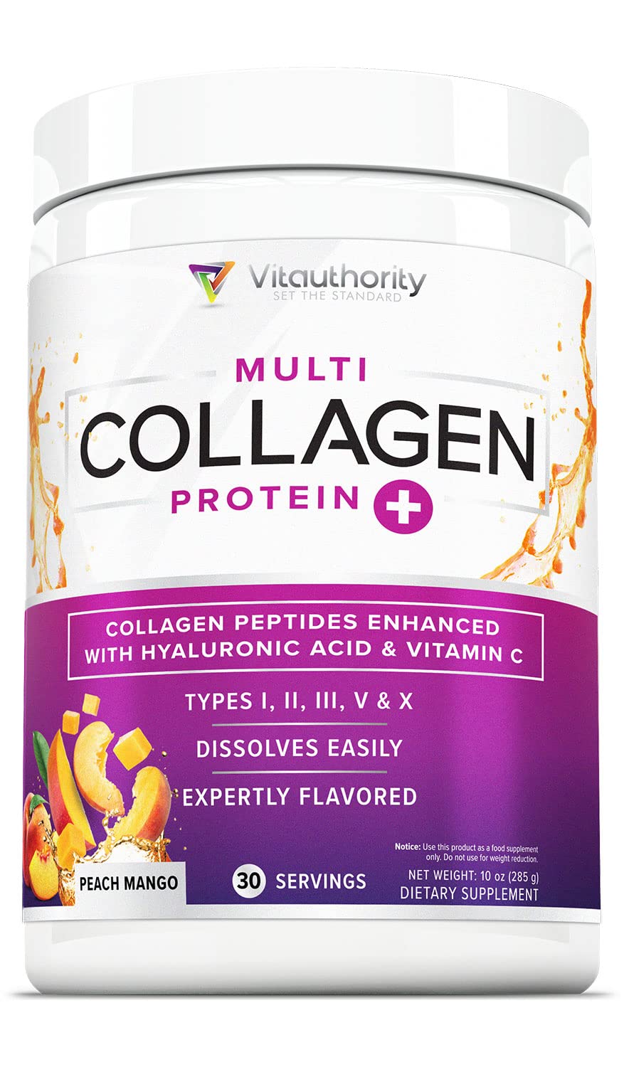 Vitauthority Multi Collagen Peptides Peach Mango tub for beauty support