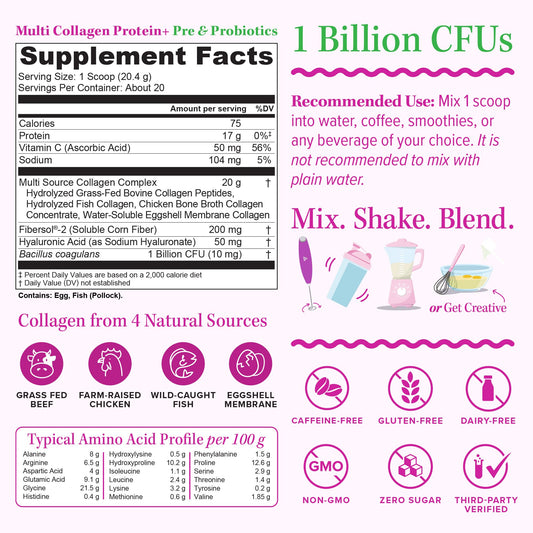 Vitauthority scoop dispensing for easy measurement of daily collagen probiotic boost