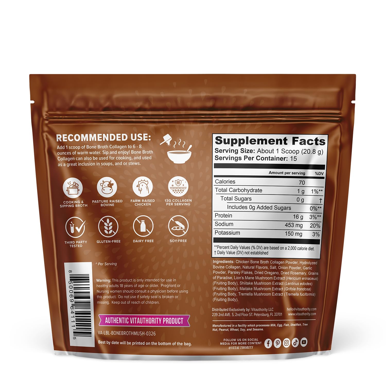Vitauthority Packaging label displays product details and serving information.