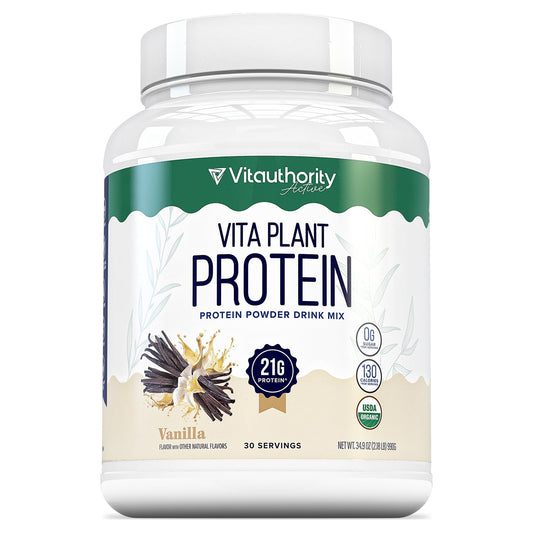 Vitauthority plant-based protein for women vanilla bottle supports post-workout recovery.