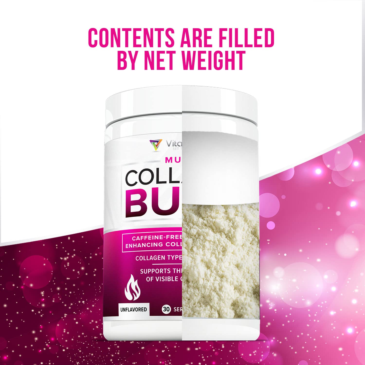 Unflavored Vitauthority collagen powder dissolving in a glass of liquid